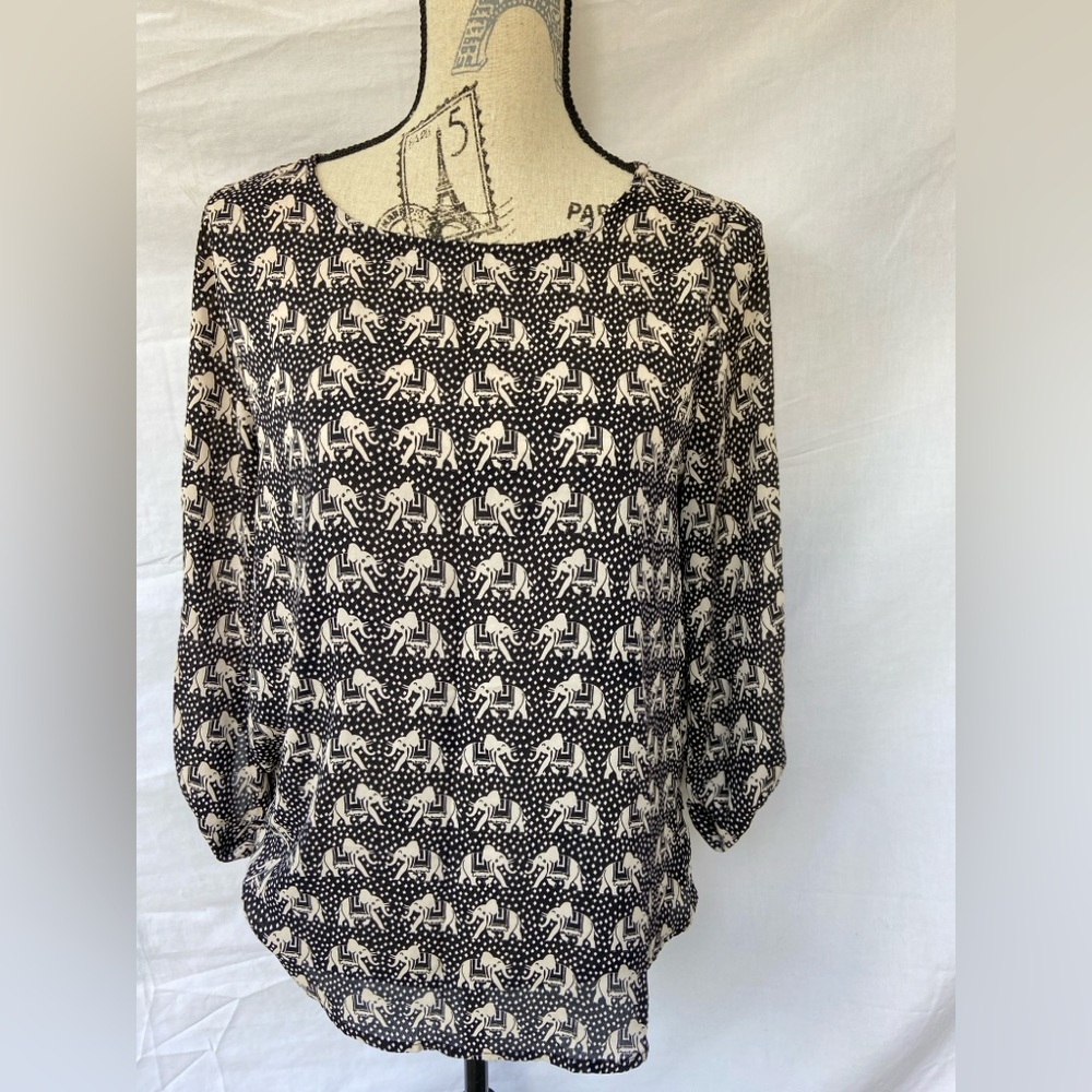 Pixley Black and White Elephant Print Blouse